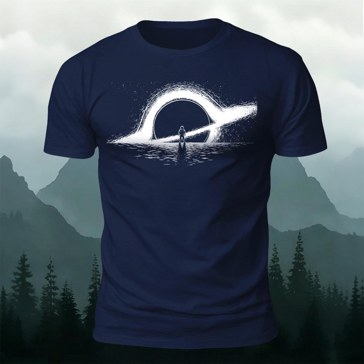 Dreamy Black Hole Printed Casual Cotton T-Shirt