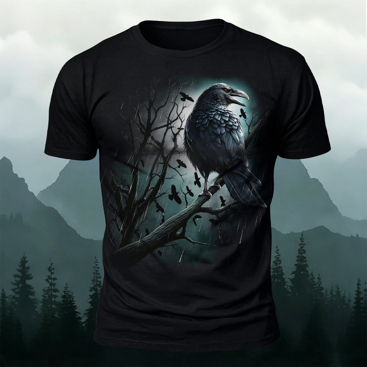 Bird Pattern Dark Style Casual Short-Sleeve T-Shirt