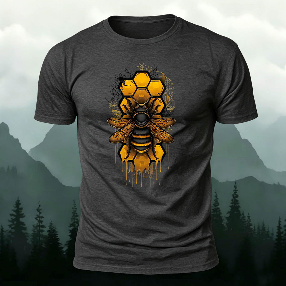 Bee Print Casual Natural 100% Cotton T-Shirt