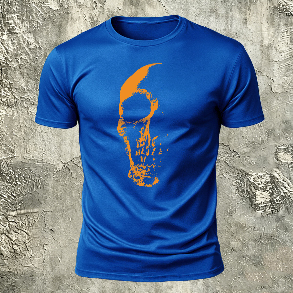 Skull Gradient Print Cotton Crew Neck T-Shirt