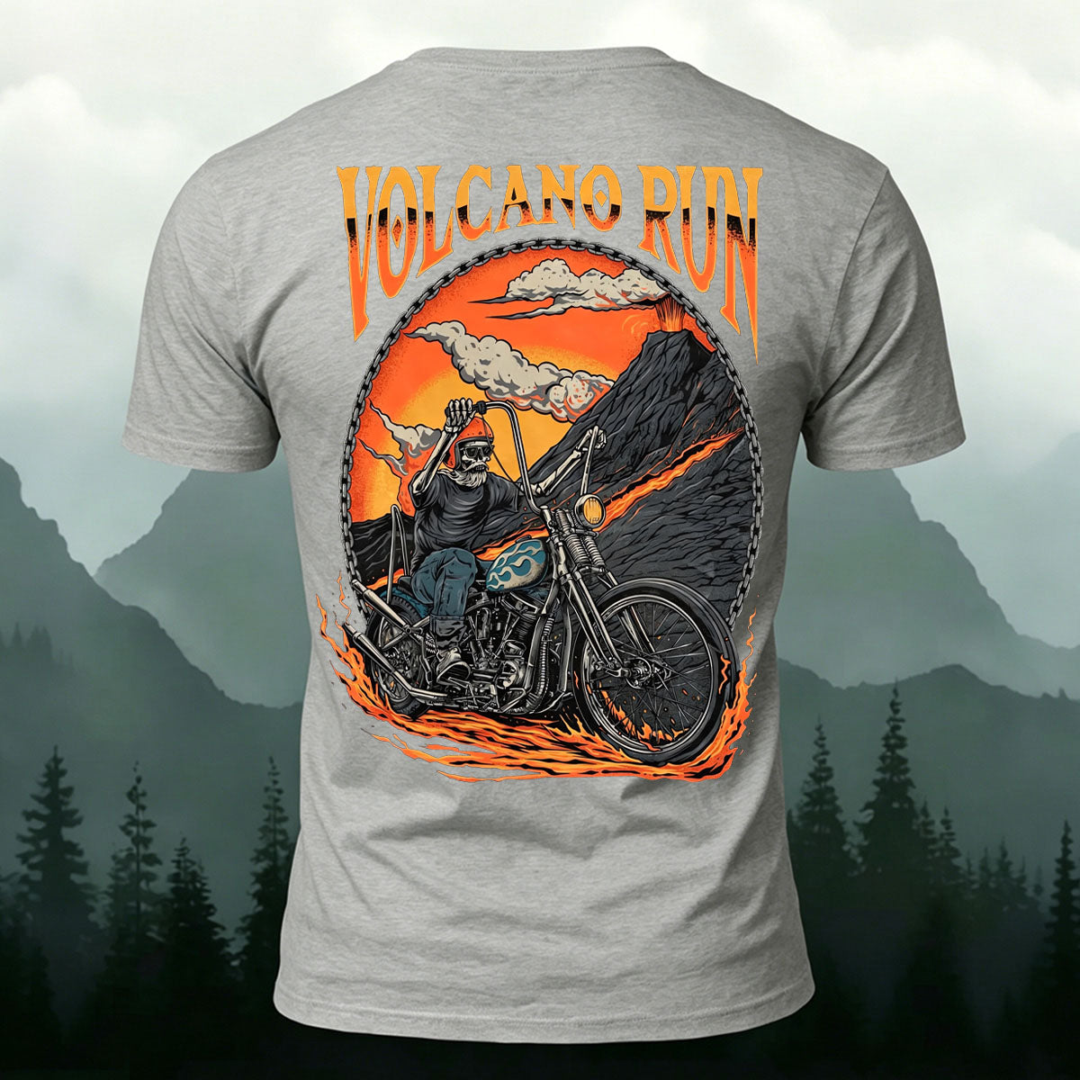 Skeleton Volcano Cycling Casual Cotton T-Shirt