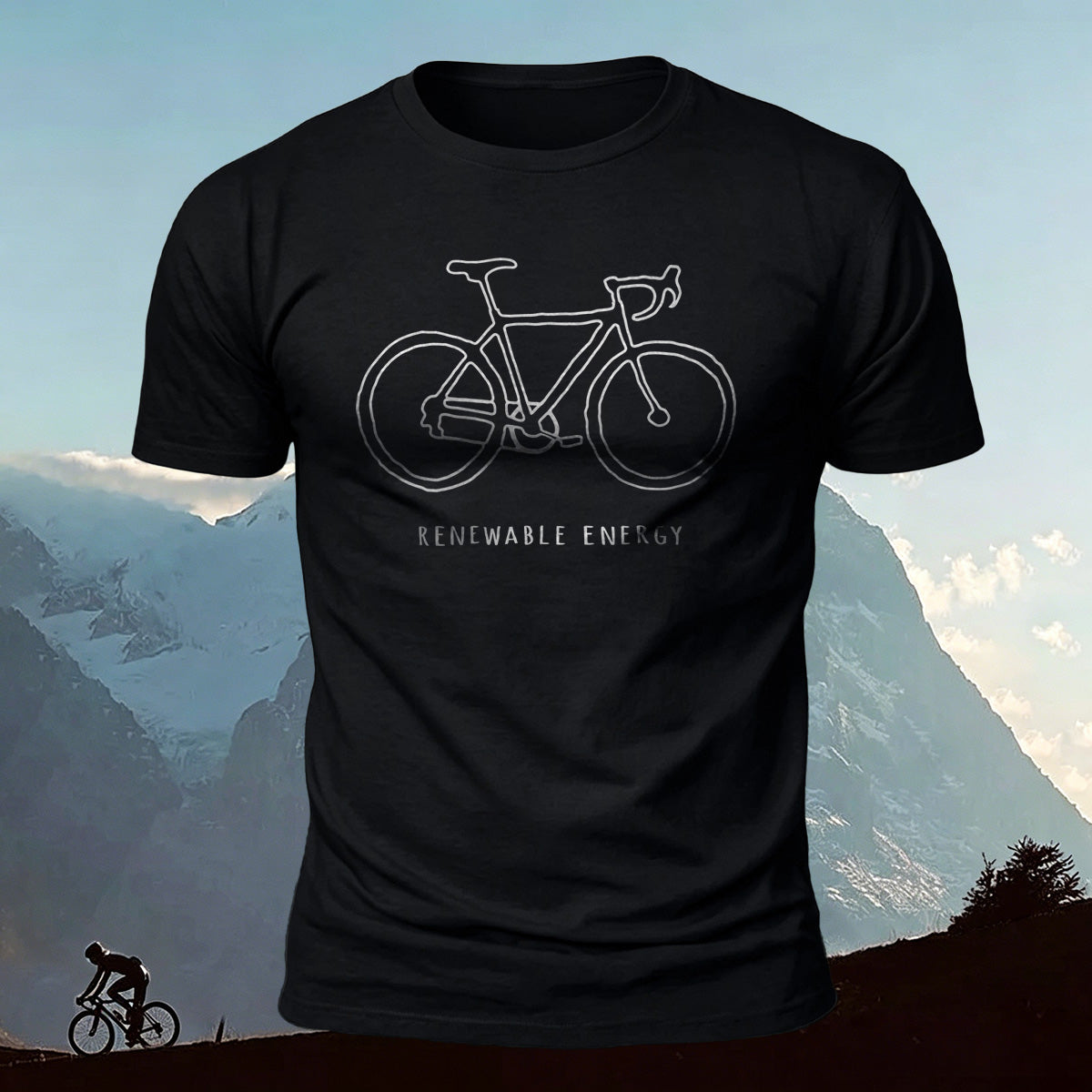 Bicycle Print Pattern Combed Cotton Comfort T-shirt Black
