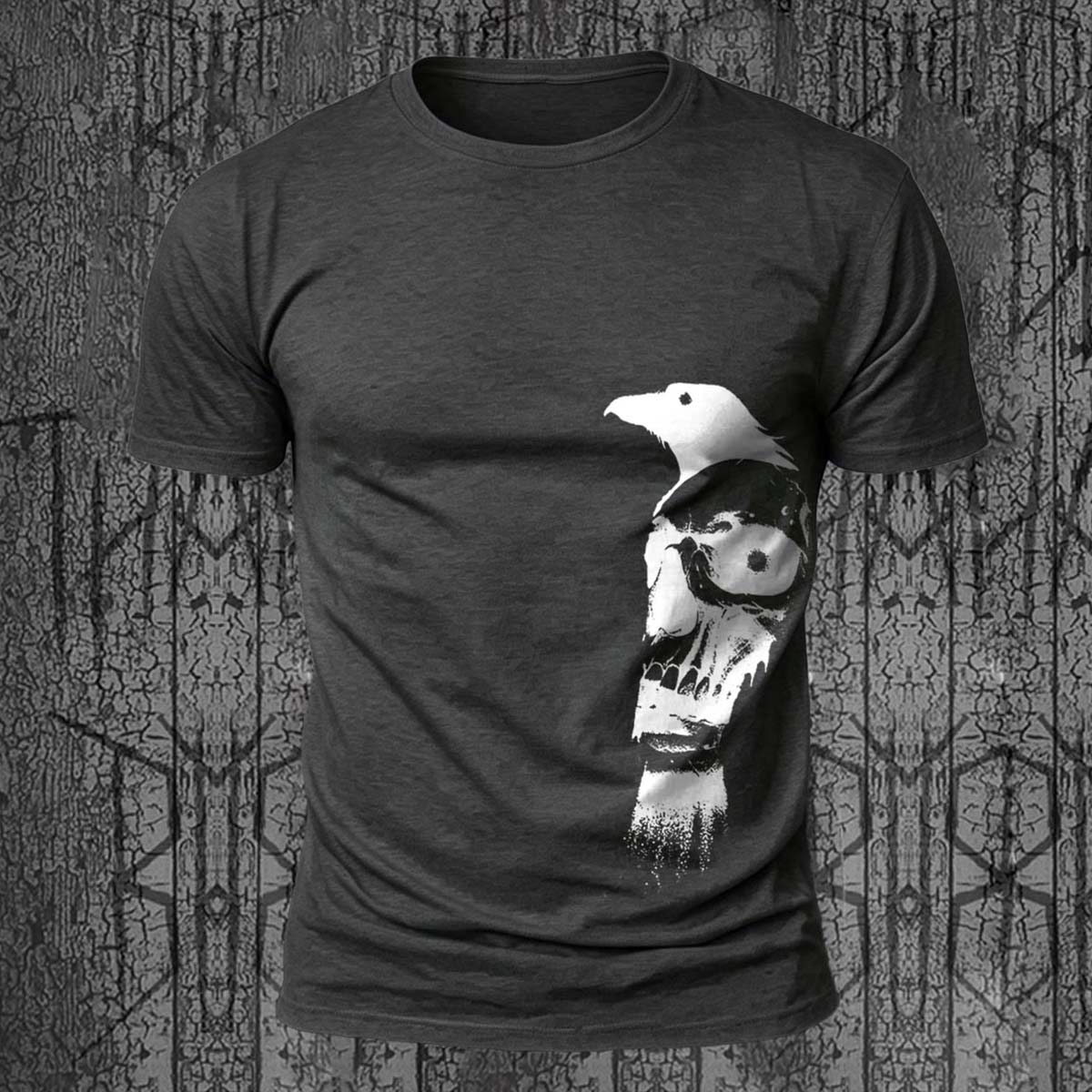 Vintage Skull Bird Print Casual Skin-Friendly T-Shirt