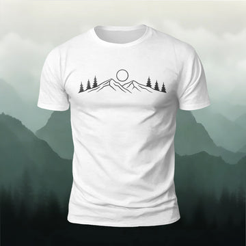 Sunrise Mountain Forest Print Casual T-Shirt