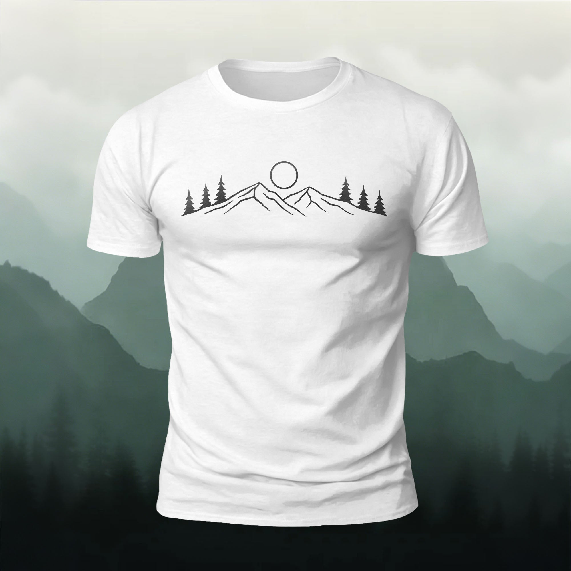 Sunrise Mountain Forest Print Casual T-Shirt