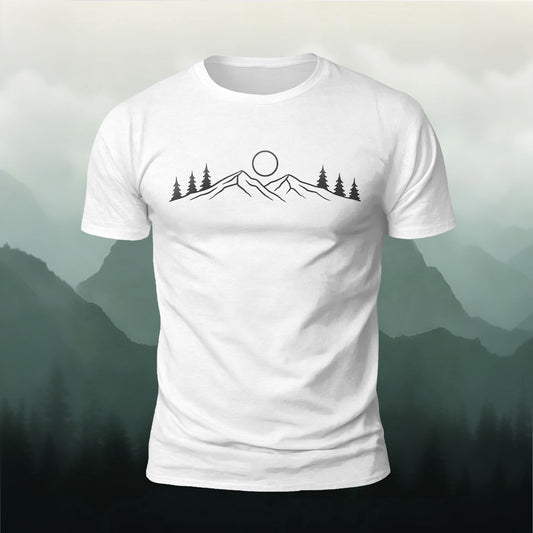 Sunrise Mountain Forest Print Casual T-Shirt