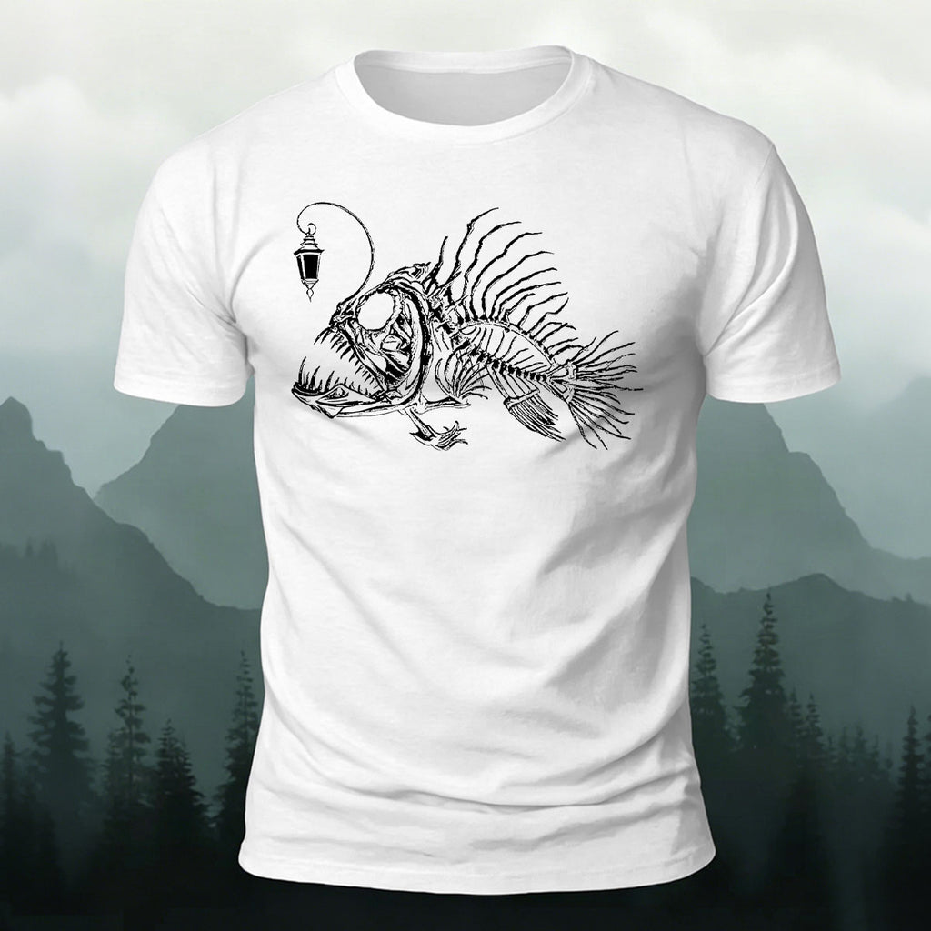Underwater Fishbone Pattern Cotton Casual T-Shirt White
