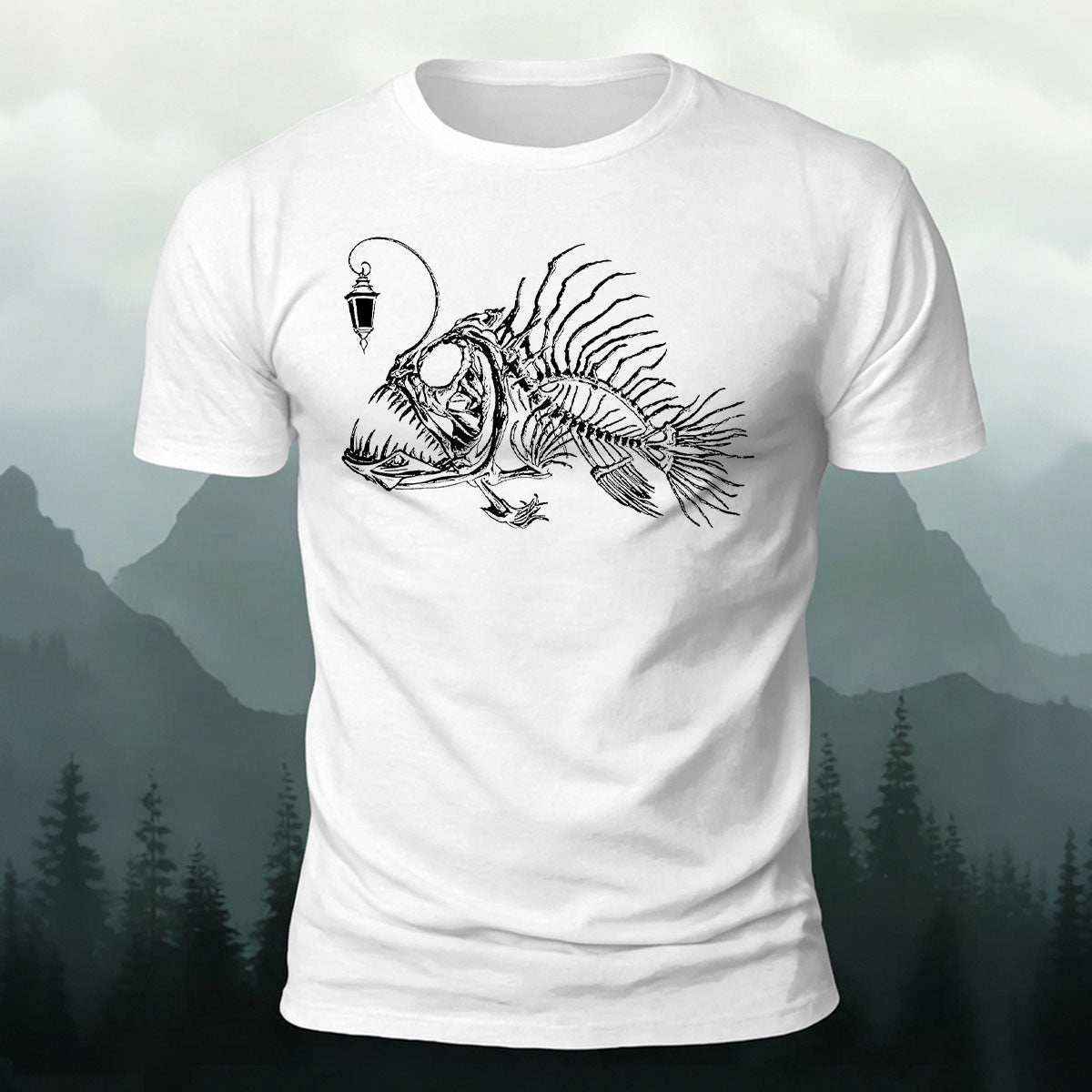 Underwater Fishbone Pattern Cotton Casual T-Shirt White