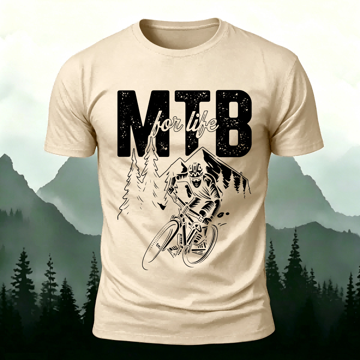 Cycling Life Print Soft-touch Feel Casual T-Shirt Beige