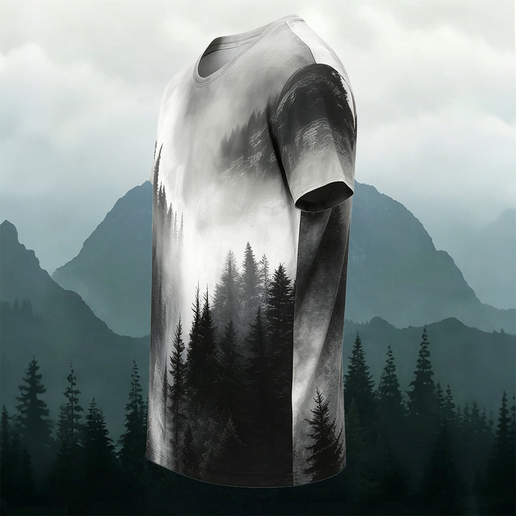 Ink-wash Forest Print Casual Cotton T-Shirt