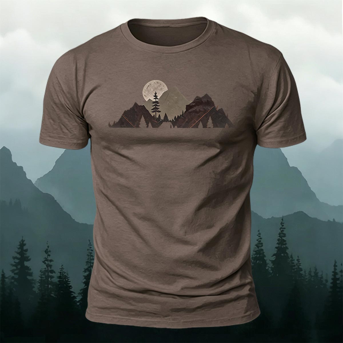 Mountain Landscape Pattern Natural Style Casual T-Shirt