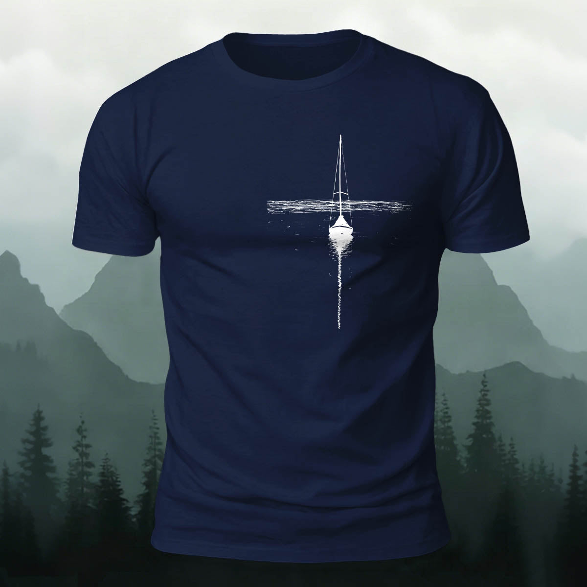 Silhouette of a Lonely Fishing Boat Print  Cotton T-Shirt