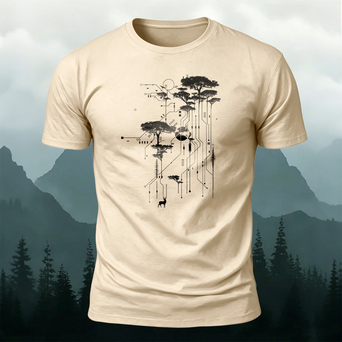 Forest Circuit Print Design 100% Cotton T-Shirt