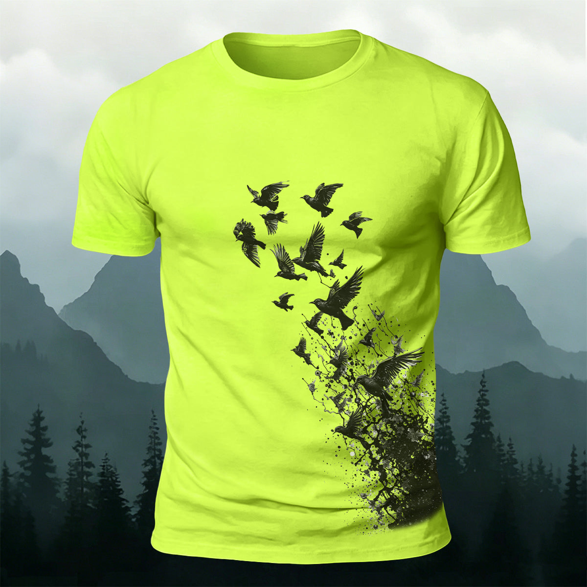 Flying Birds Print Casual 100% Cotton T-Shirt