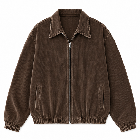 Corduroy Stylish Loose Fit Lapel Zip Front Jacket