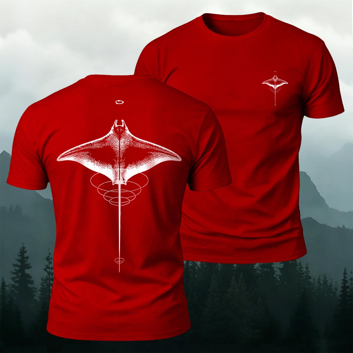 Minimalist Manta Ray Pattern Premium Cotton T-Shirt