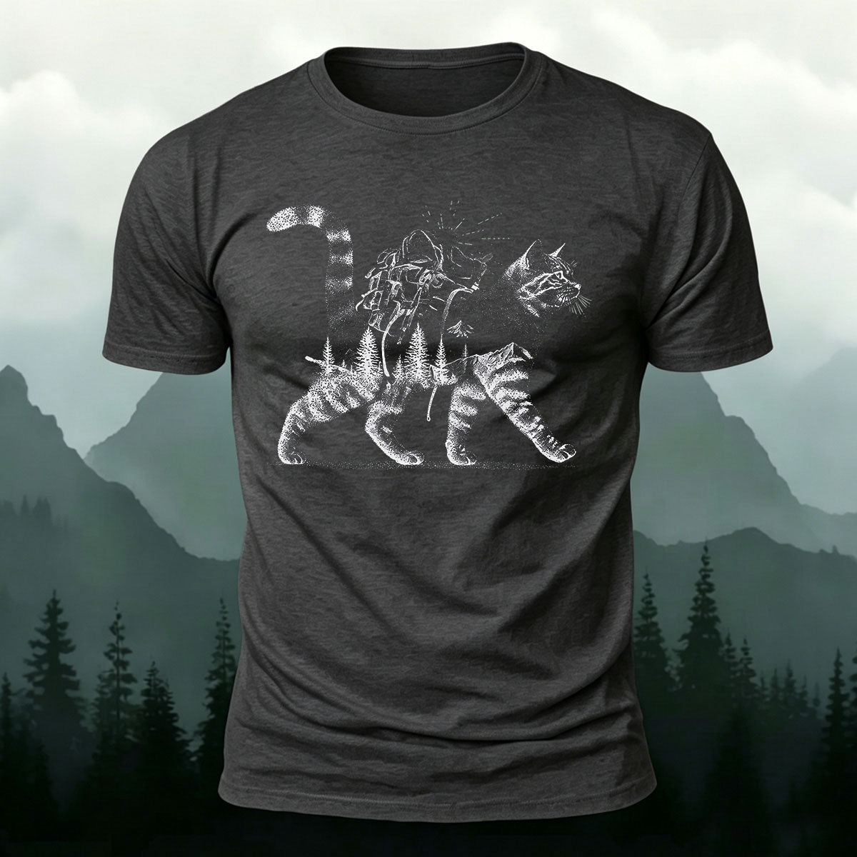 Scenic Kitten Pattern Premium Cotton Comfortable T-shirt Dark Grey