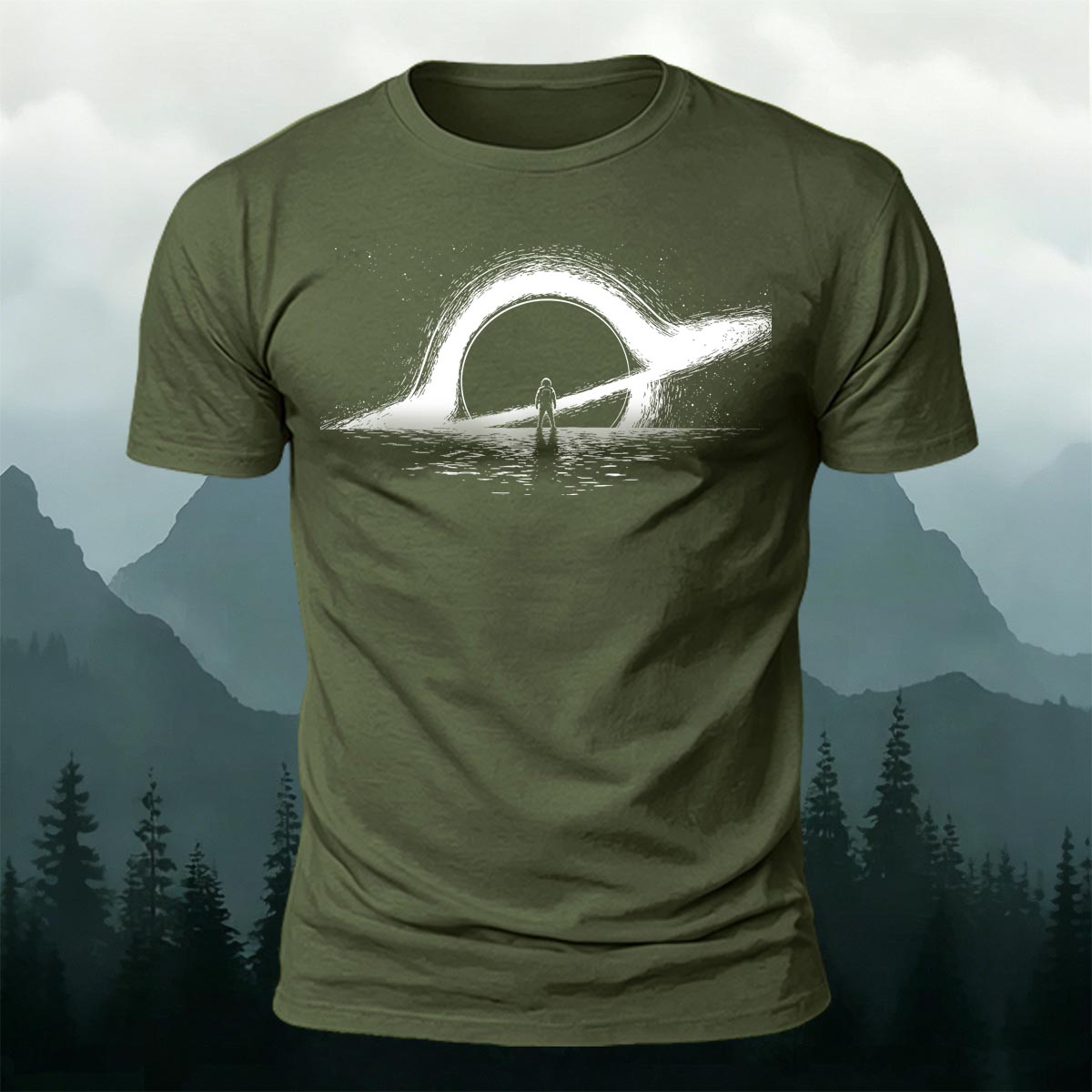 Dreamy Black Hole Printed Casual Cotton T-Shirt
