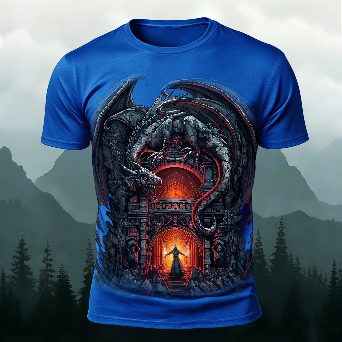 Dark Demon Dragon Print Vintage Casual T-shirt
