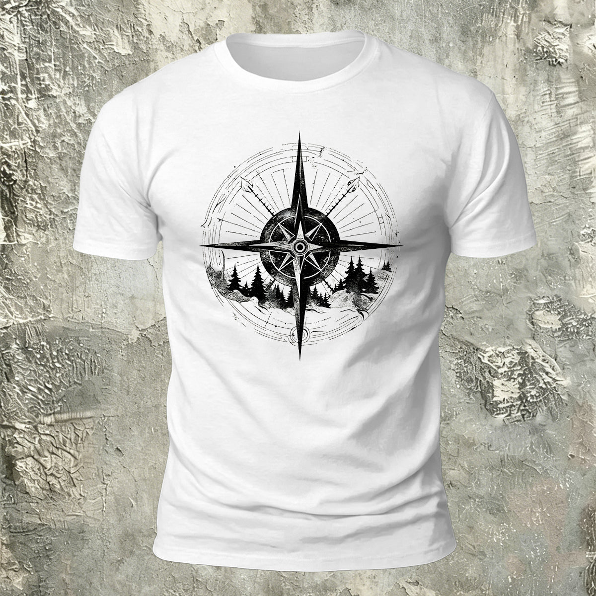 Minimalist Compass Skin-Friendly Round Neck T-Shirt