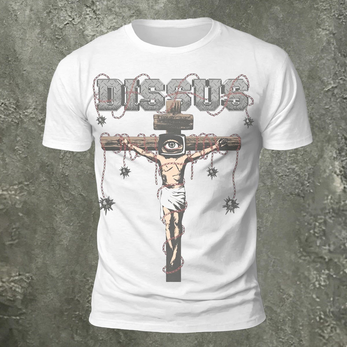 Vintage Letter Cross Crew Neck Premium Cotton T-Shirt