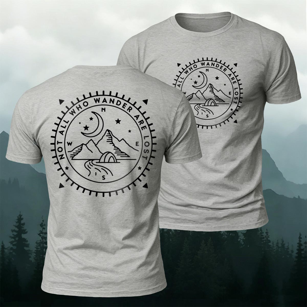 Nighttime Mountain Print Casual Cotton T-Shirt