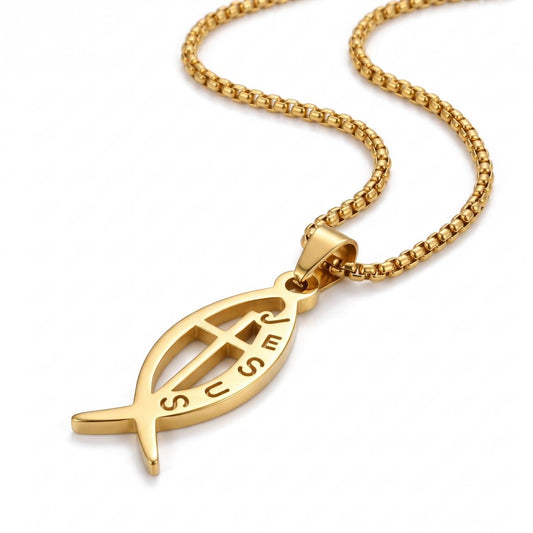 Stainless Steel Ichthys Cross Necklace
