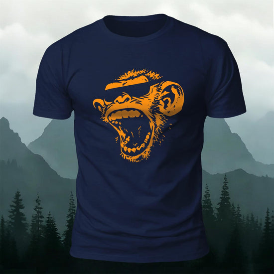 Simple Monkey Print Fashion Skin-Friendly T-Shirt Navy