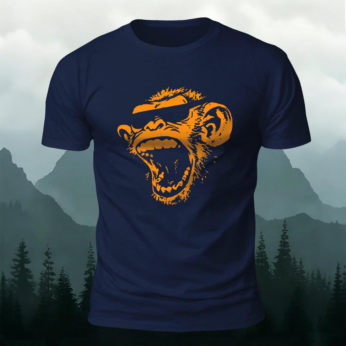 Simple Monkey Print Fashion Skin-Friendly T-Shirt Navy