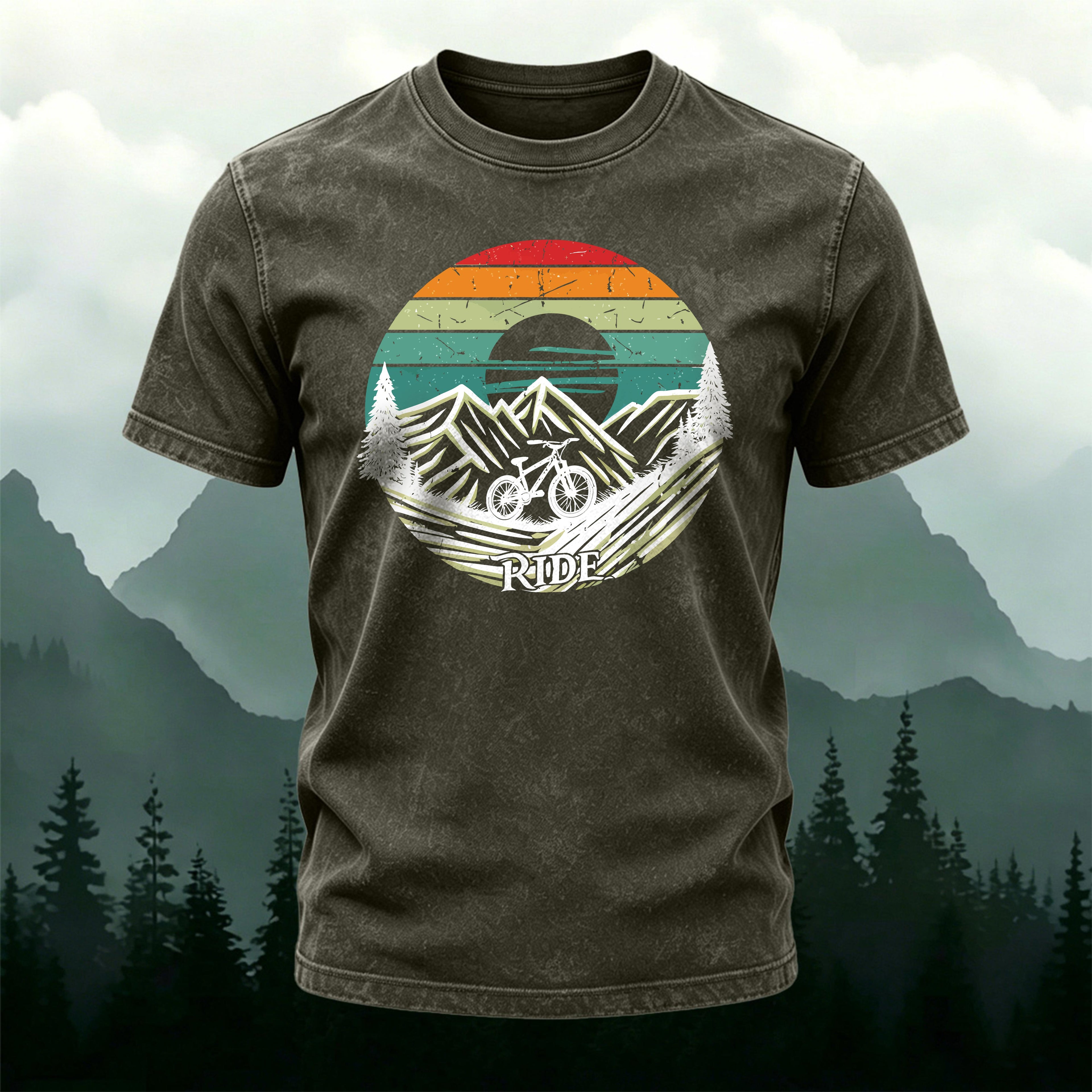 Retro Natural Cycling Outdoor Washed Cotton T-Shirt