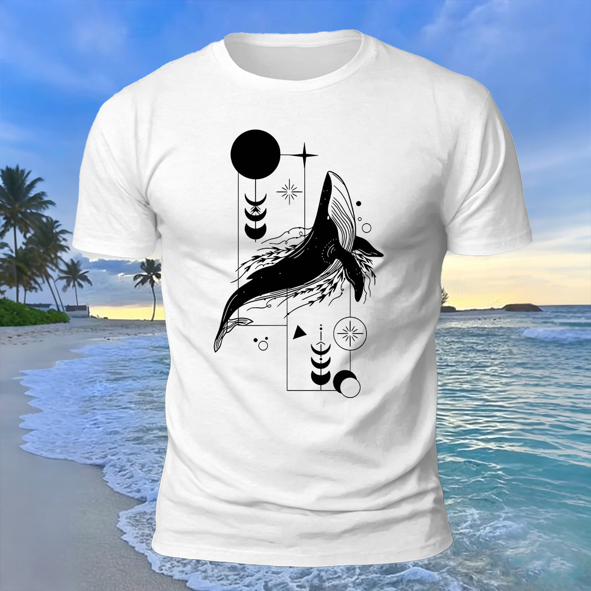 Whale Geometric Art Print 100% Cotton Casual T-Shirt