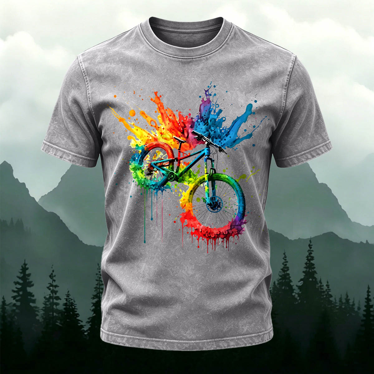 Painted Bicycle Outdoor Casual Washed Cotton T-Shirt