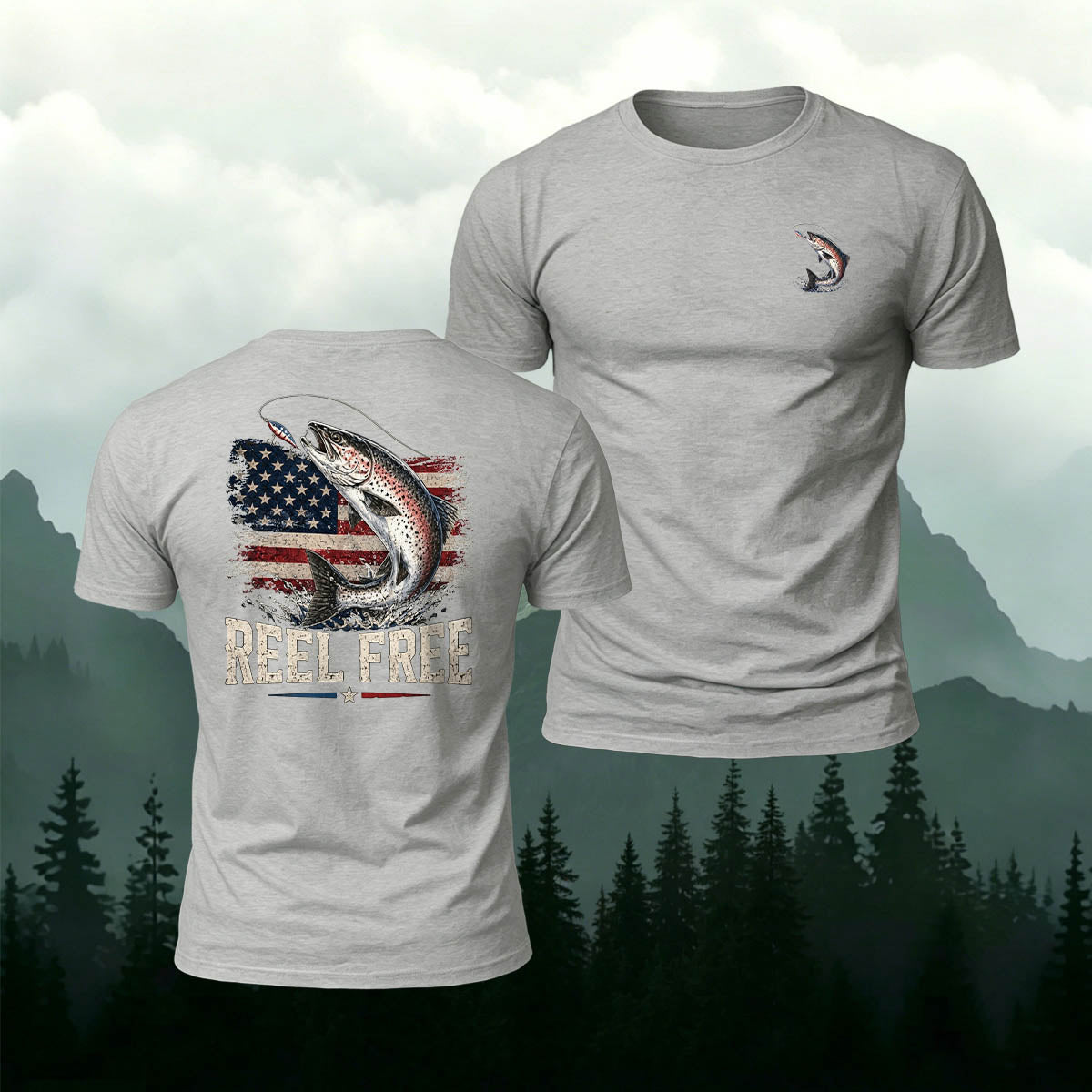 American Retro Trout Print 100% Cotton T-Shirt