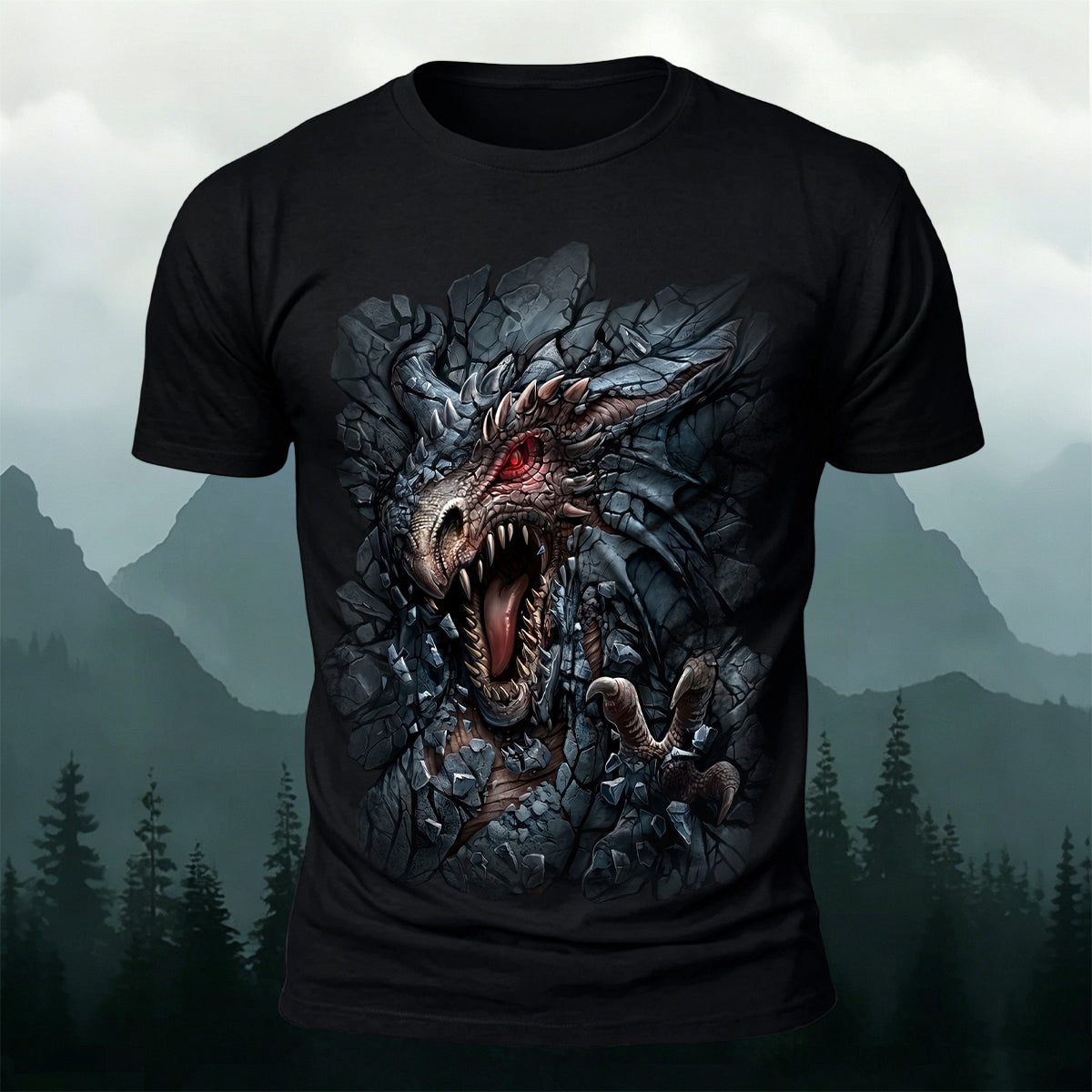 Dragon Print Vintage Fantasy Casual T-Shirt