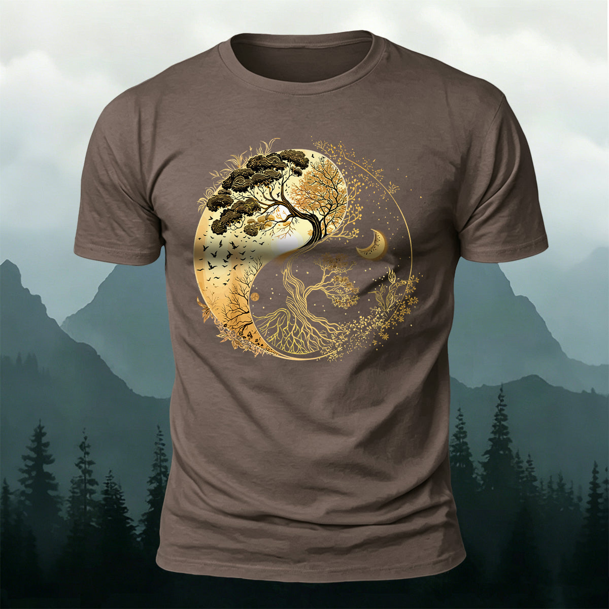 Yin-Yang Tai Chi Tree Design Casual Cotton T-Shirt Co