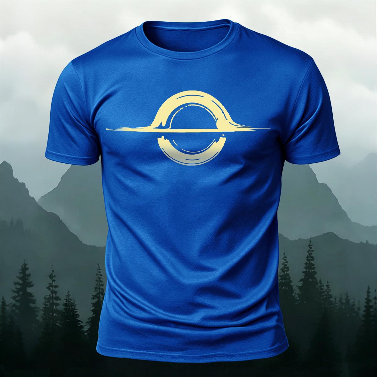 Abstract Sun Moon Graphic Minimalist Premium Cotton Tee Blue