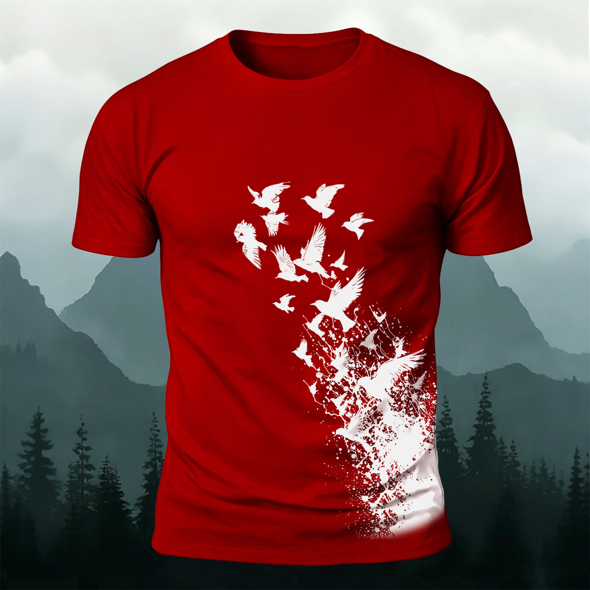 Flying Birds Print Casual 100% Cotton T-Shirt