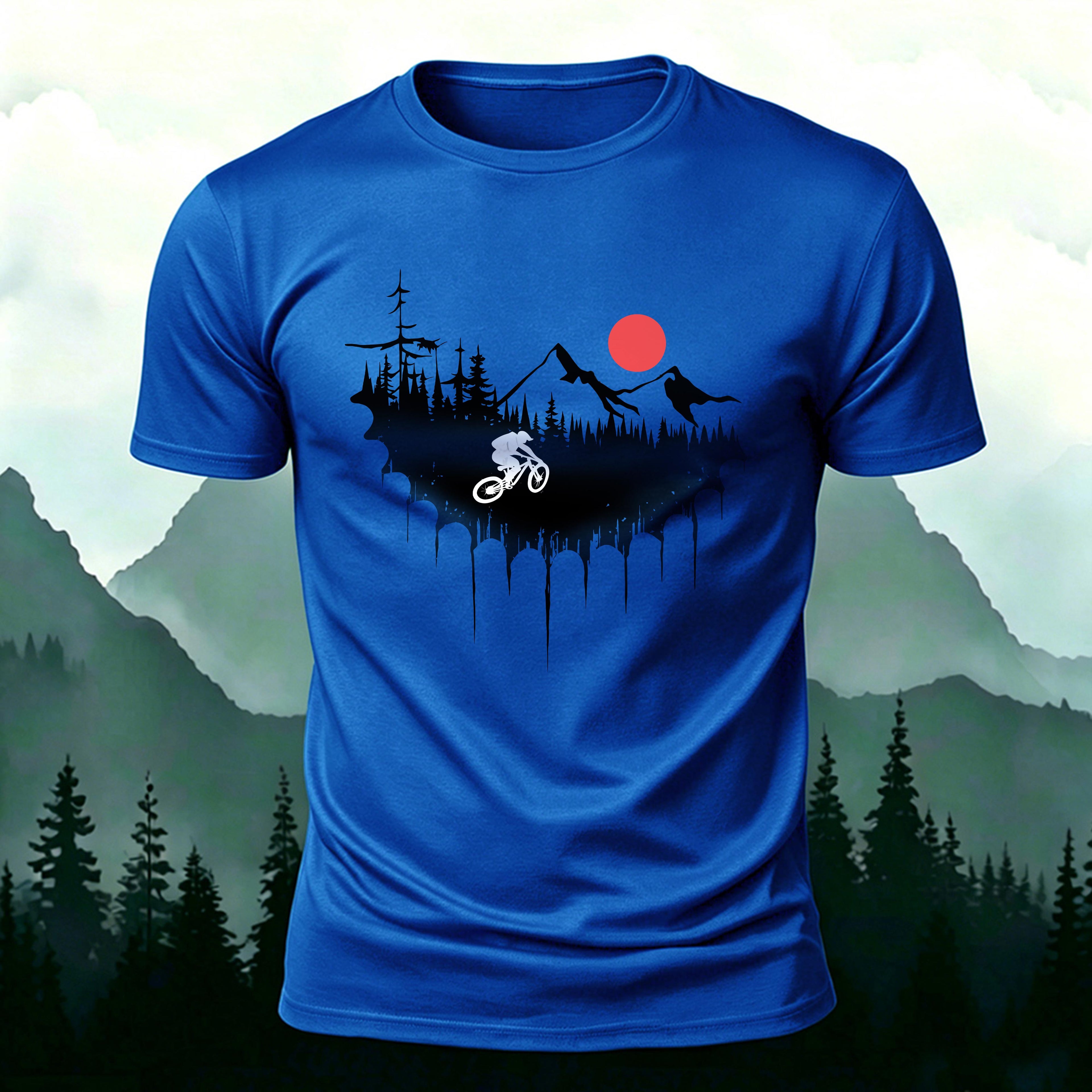 Cycling Print Natural Comfort Premium Cotton T-Shirt Blue