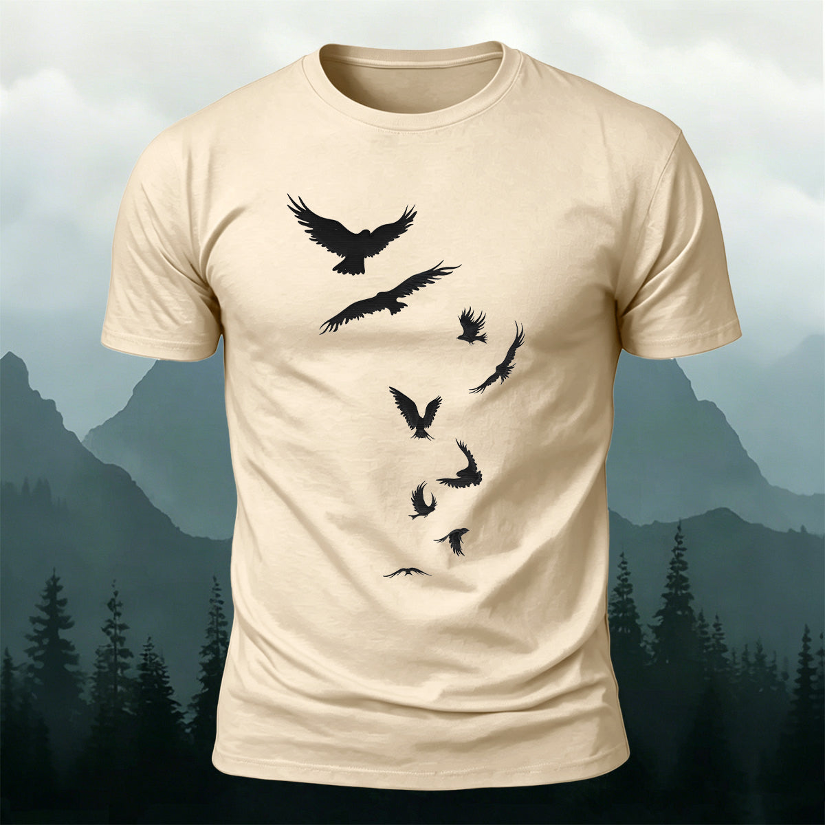 Artistic Image Printed Comfortable Skin-friendly Cotton T-Shirt Beige