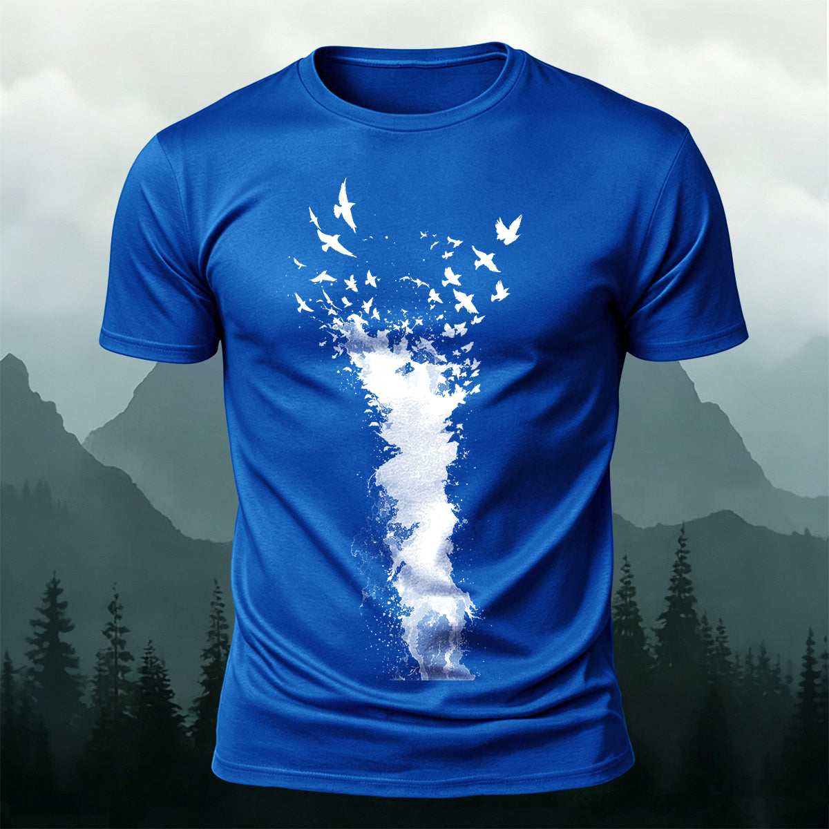 Flying Bird Graphic Casual Breathable Crew Neck Tee Blue