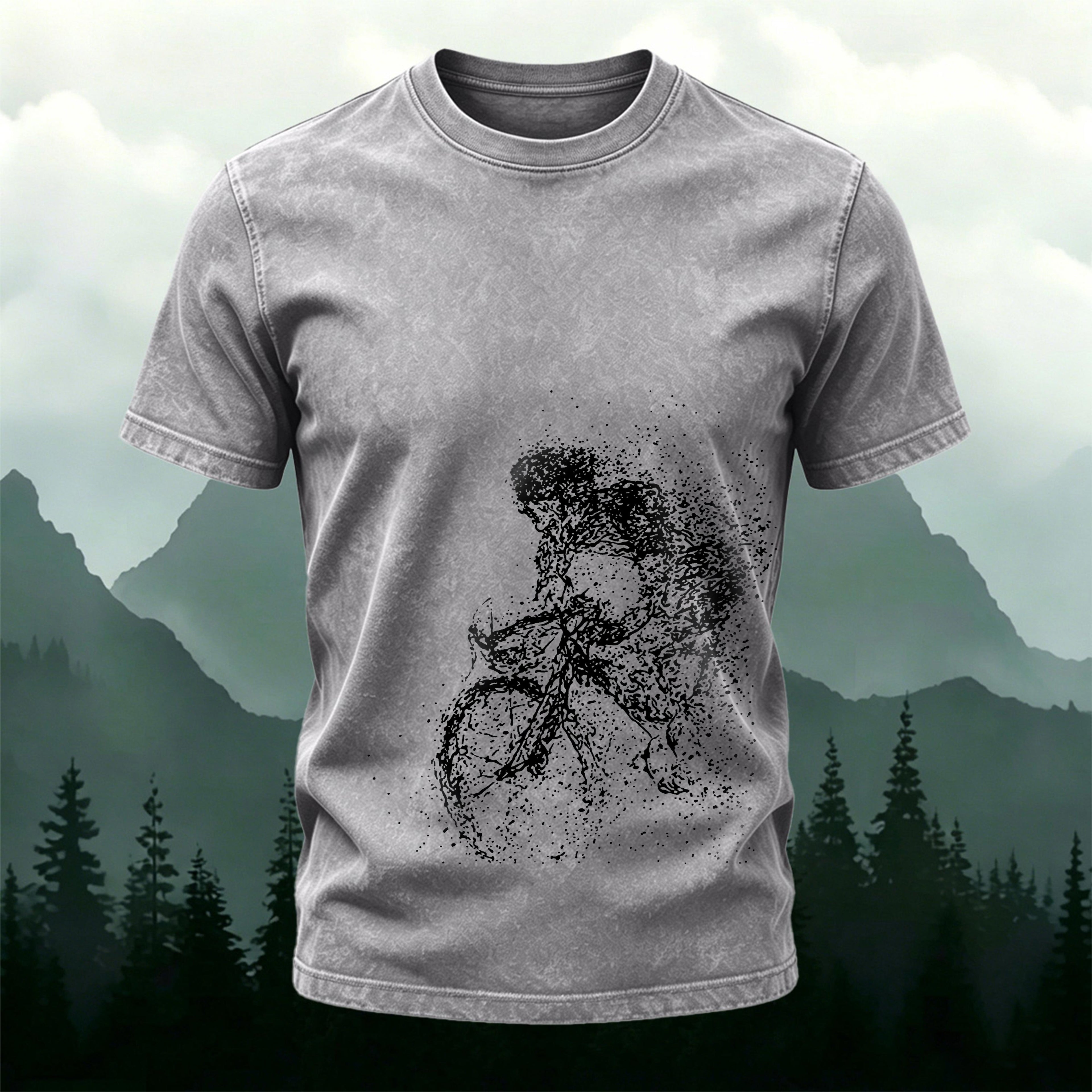 Cyclist Print Casual Washed Cotton T-Shirt
