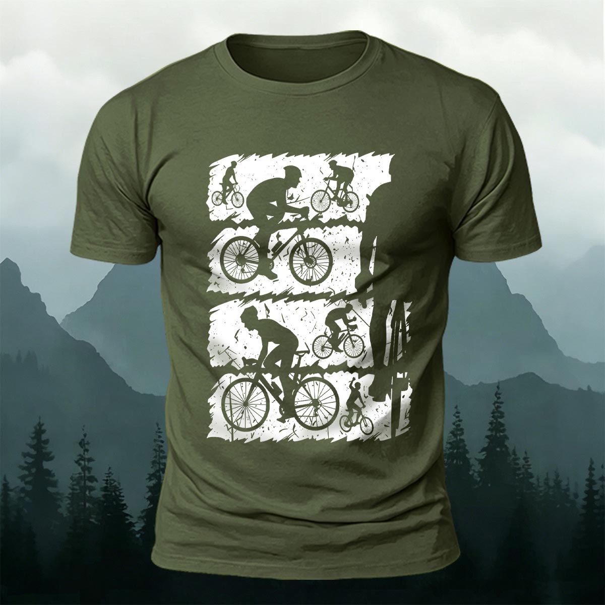 Mountain Bike Print Outdoor Style Soft Cotton T-Shirt