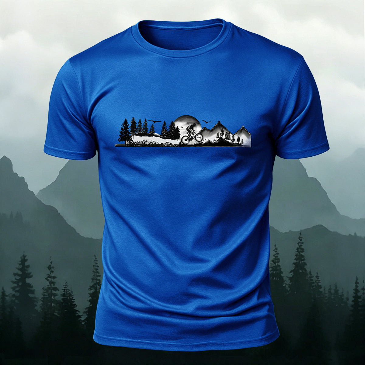 Forest Ride Chest-Print 100% Cotton Skin-Friendly T-Shirt