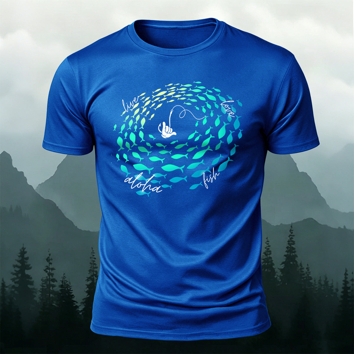Stylish Fishing-Print Soft-Touch Cotton T-Shirt
