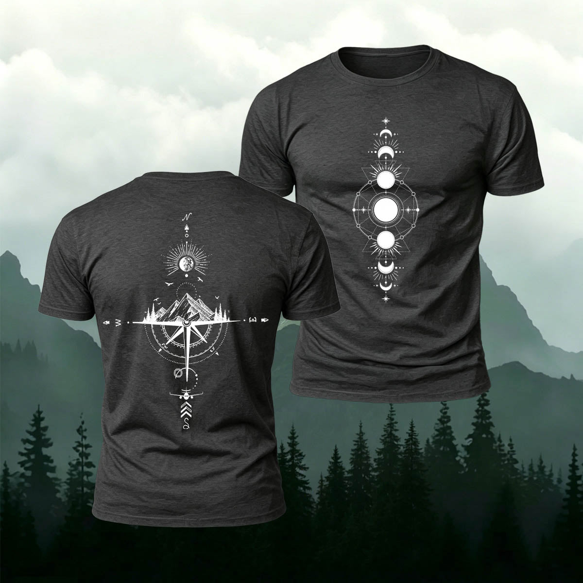 Cosmic and Nature Print Casual Cotton T-Shirt