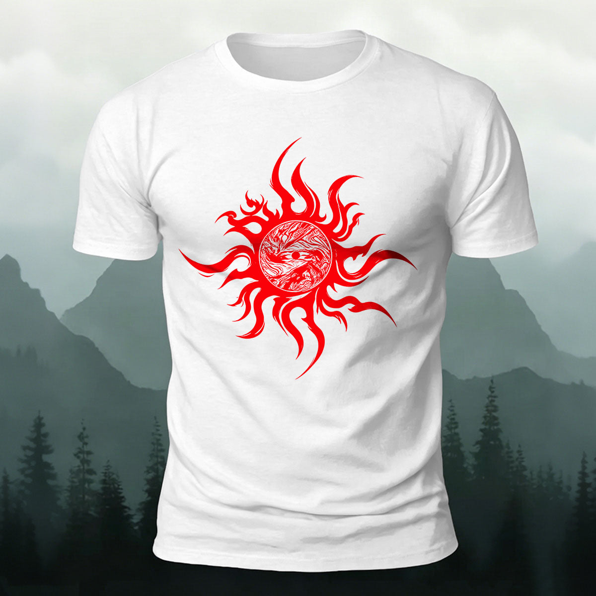 Artistic Sun Print Casual 100% Cotton T-Shirt