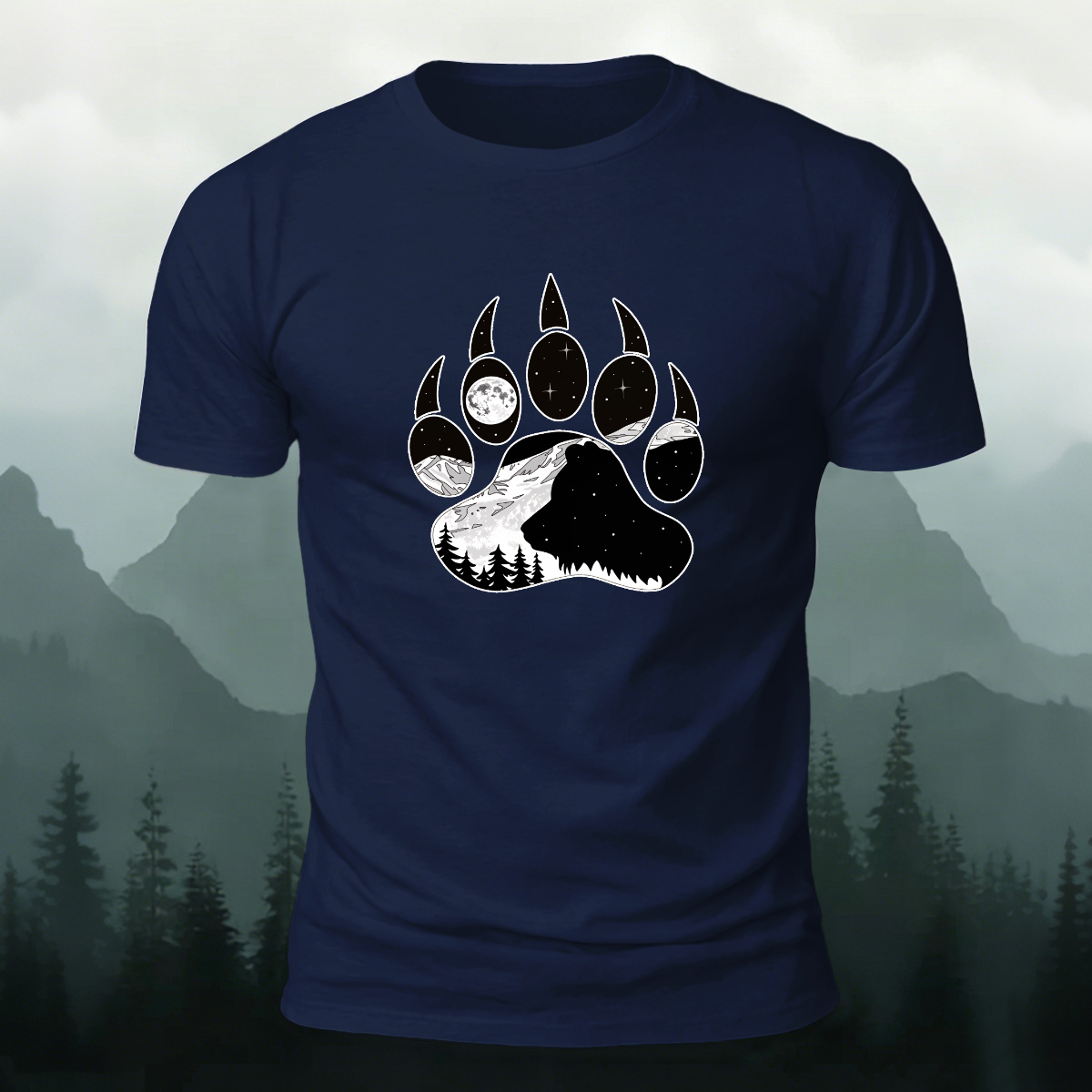 Animal Footprint Outdoor Casual Skin-friendly Tee Navy