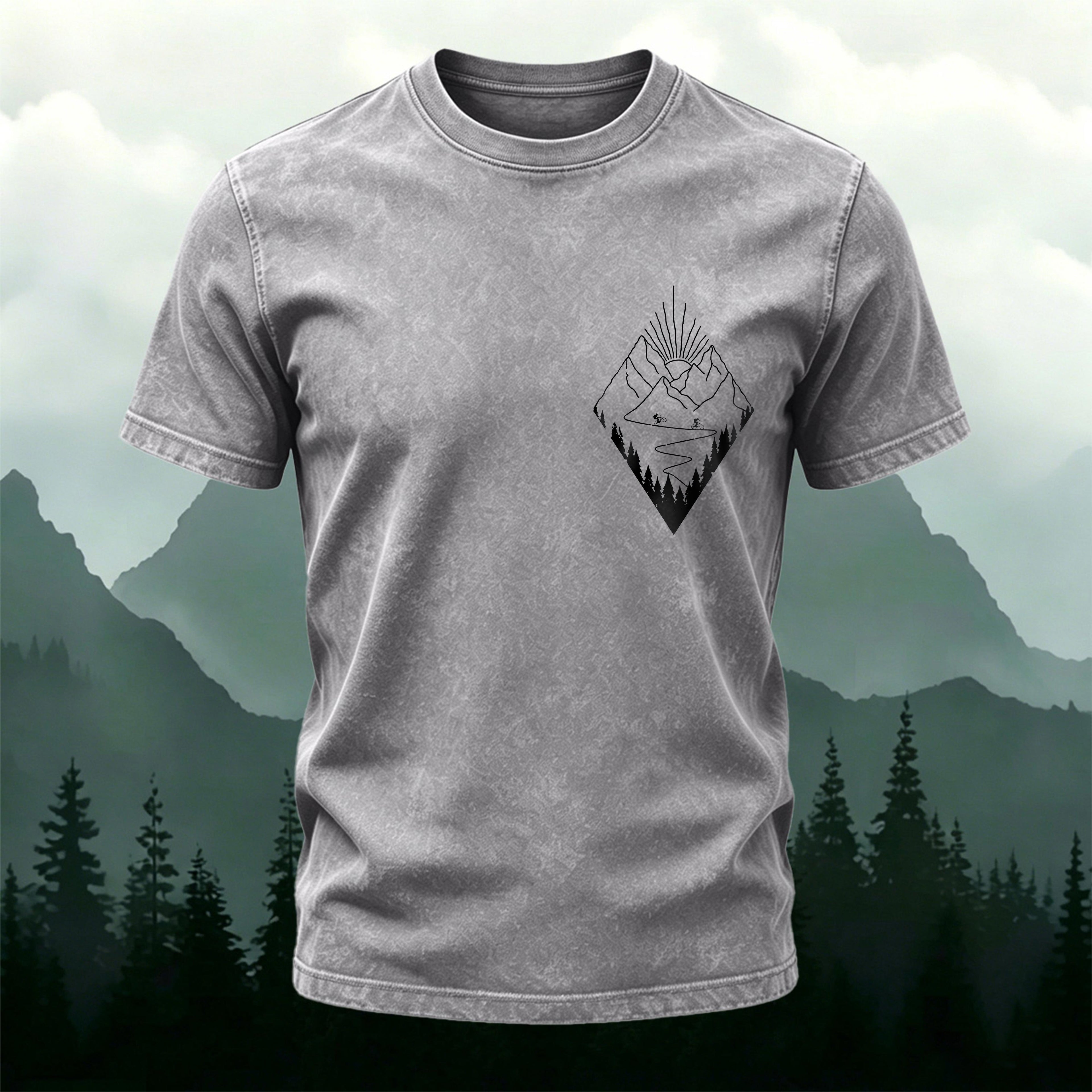 Simple Cycling Print Natural Washed Cotton T-Shirt