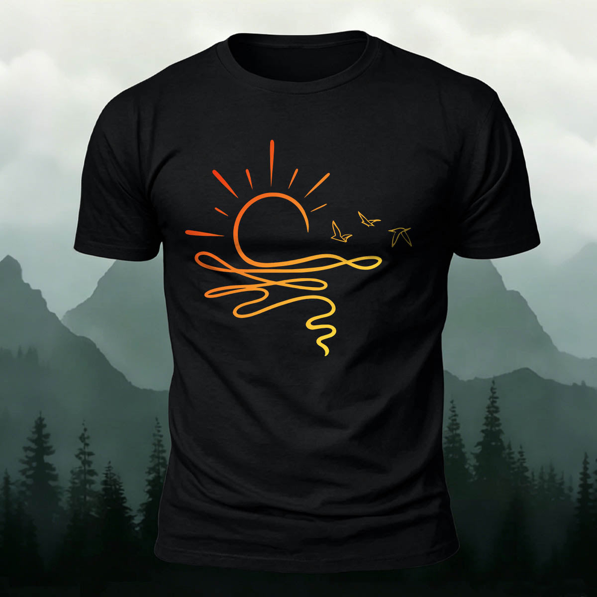 Line Sunset Minimalist Casual Skin-Friendly T-Shirt