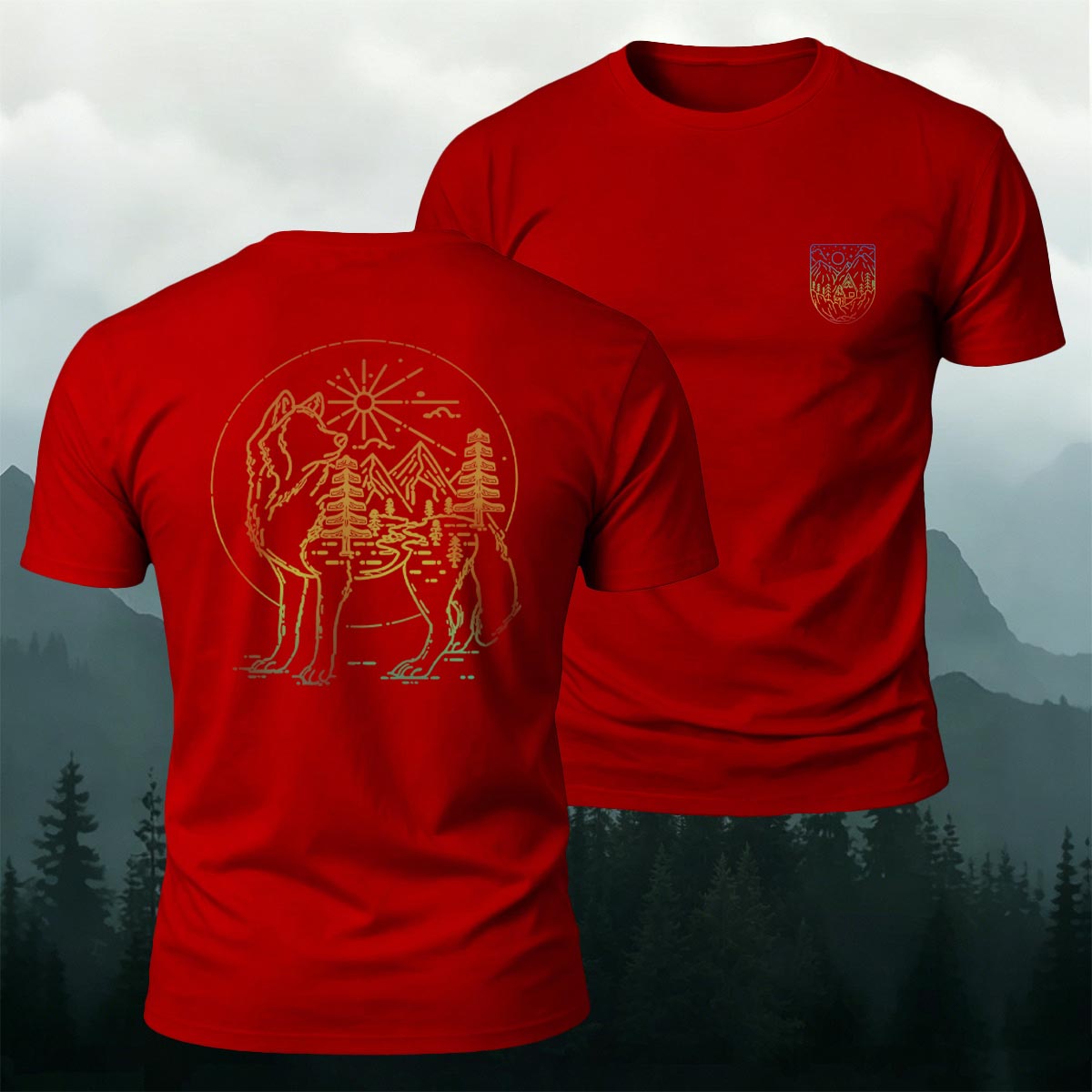Wolf Forest Nature Art Premium Cotton T-Shirt